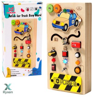 Tablica Manipulacyjna Edukacyjna Drewniana Samochód Policyjny LED LEAN TOYS