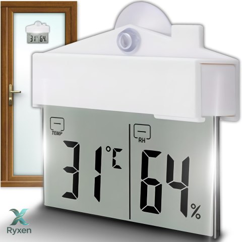 Termometr zewnętrzny wewnętrzny okienny na okno higrometr cyfrowy °c/°f RTO