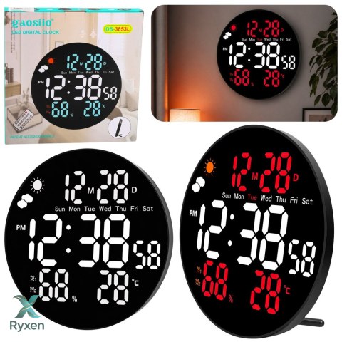 Zegar Ścienny Cyfrowy LED Data Temperatura Wilgotność Alarm Pilot 25 cm LEAN