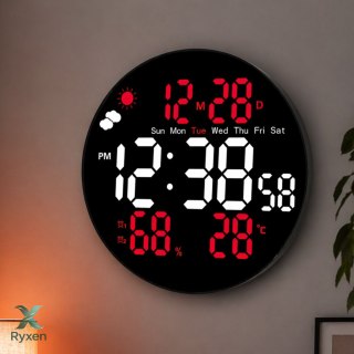 Zegar Ścienny Cyfrowy LED Data Temperatura Wilgotność Alarm Pilot 25 cm LEAN