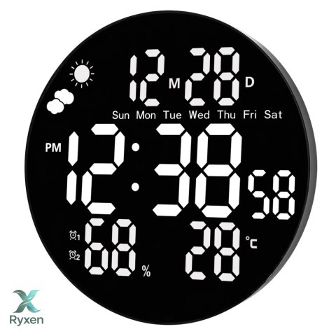 Zegar Ścienny Cyfrowy LED Data Temperatura Wilgotność Alarm Pilot 25 cm LEAN