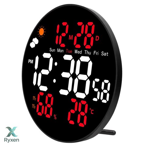 Zegar Ścienny Cyfrowy LED Data Temperatura Wilgotność Alarm Pilot 25 cm LEAN