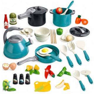 Zestaw Małego Kucharza Garnki Kuchenne Naczynia Czajnik Turkusowe 33 El. LEAN TOYS