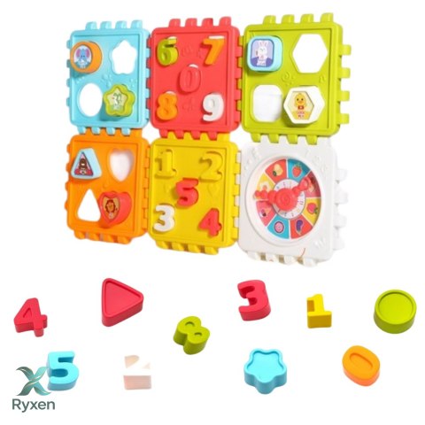 Kostka Edukacyjna Sorter Cyferki Wzory Zegar Kolorowa LEAN TOYS