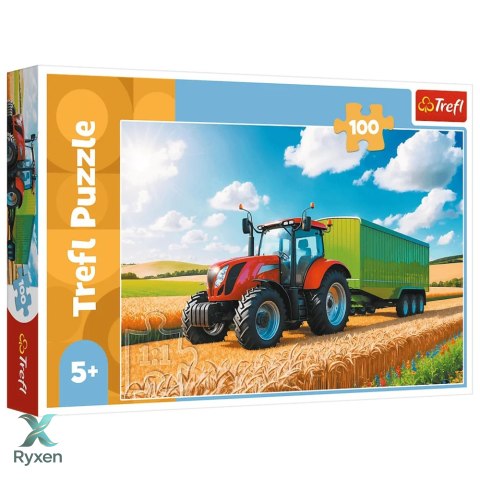 Puzzle - 100 - Maszyny rolnicze - Traktor z przyczepą - Trefl 16494 TREFL PUZZLE