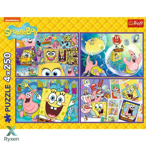 Puzzle - 4x250 - Szalony świat Sponge Boba - Trefl 13342 TREFL PUZZLE
