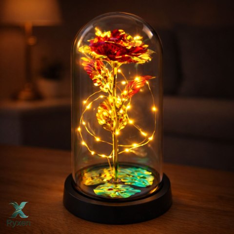 Wieczna Róża W Kopule Kryształowa Oświetlenie LED Czerwona 21x11cm LEAN