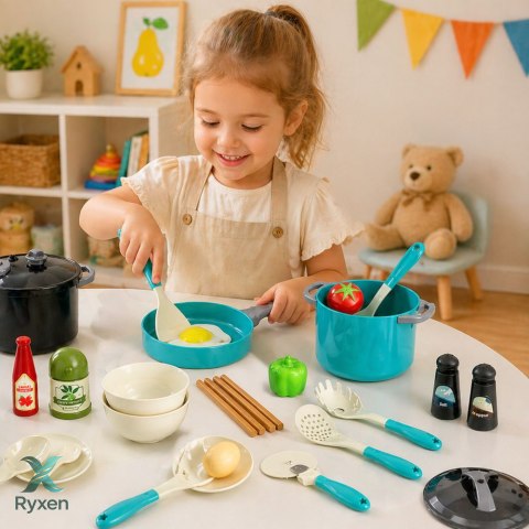 Zestaw Małego Kucharza Garnki Naczynia Produkty Spożywcze 33 El LEAN TOYS