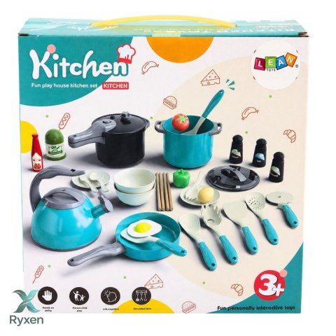 Zestaw Małego Kucharza Garnki Naczynia Produkty Spożywcze 33 El LEAN TOYS