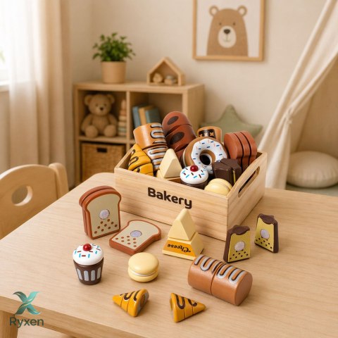 Drewniana Mini Piekarnia Zestaw Pieczywa Na Rzepy W Skrzynce 10 el. LEAN TOYS