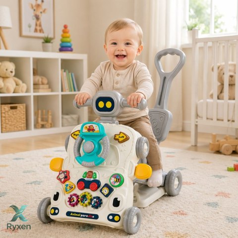 Interaktywny Edukacyjny Rowerek Chodzik Pchacz Stolik Hulajnoga 5w1 Szary LEAN TOYS