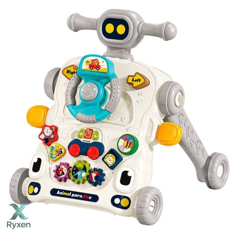 Interaktywny Edukacyjny Rowerek Chodzik Pchacz Stolik Hulajnoga 5w1 Szary LEAN TOYS