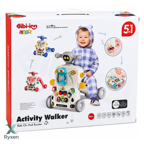 Interaktywny Edukacyjny Rowerek Chodzik Pchacz Stolik Hulajnoga 5w1 Szary LEAN TOYS