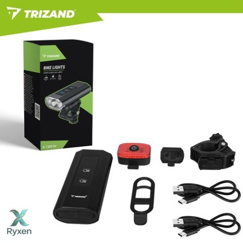 Lampka rowerowa LED 1300lm + tylna lampa Trizand TRIZAND