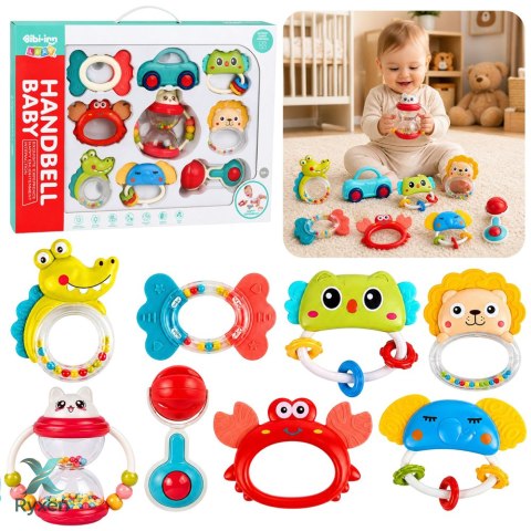 Zestaw Grzechotek Zabawek Gryzaków Dla Malucha Kolorowe Ruchome 9 szt. LEAN TOYS