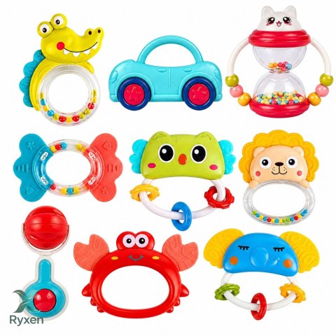 Zestaw Grzechotek Zabawek Gryzaków Dla Malucha Kolorowe Ruchome 9 szt. LEAN TOYS