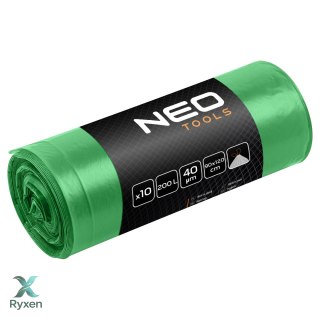 Worki na odpady 200 L, zielone z taśmą, 40 mic, 10 szt. NEO TOOLS