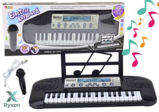Elektryczne Pianinko Dla Dzieci Stojak Mikrofon 37 Klawiszy Melodie Czarne LEAN TOYS