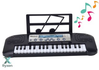 Elektryczne Pianinko Dla Dzieci Stojak Mikrofon 37 Klawiszy Melodie Czarne LEAN TOYS