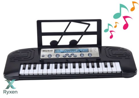 Elektryczne Pianinko Dla Dzieci Stojak Mikrofon 37 Klawiszy Melodie Czarne LEAN TOYS