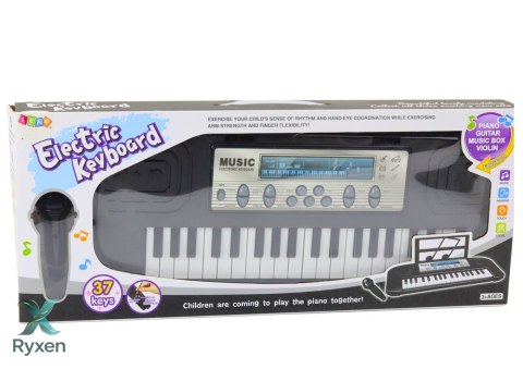 Elektryczne Pianinko Dla Dzieci Stojak Mikrofon 37 Klawiszy Melodie Czarne LEAN TOYS