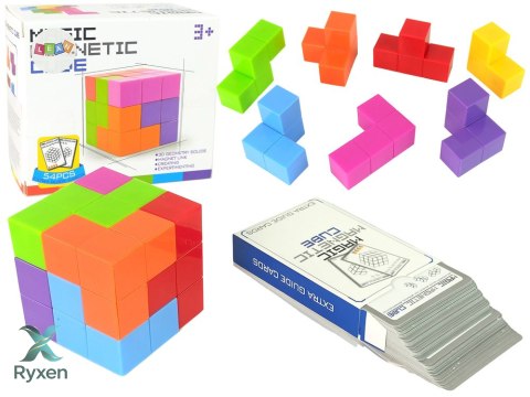 Kostka Logiczna Do Układania Magnetyczna Dwustronne Karty 108 Wyzwań LEAN TOYS