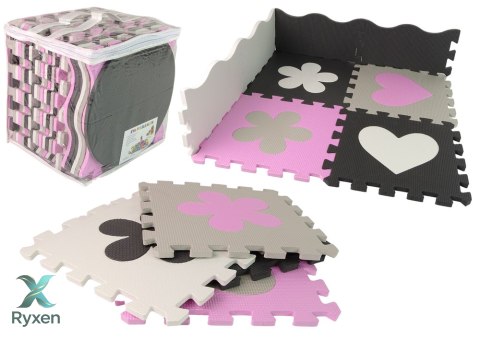 Mata Edukacyjna Piankowa EVA Puzzle Dla Niemowląt Szaro-Różowe 25 el. LEAN TOYS