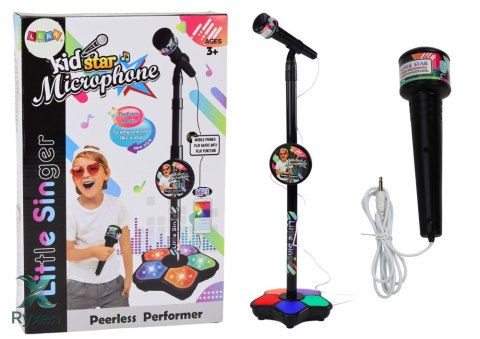 Mikrofon Ze Statywem Dla Dzieci Karaoke Regulowany Światła Czarny LEAN TOYS