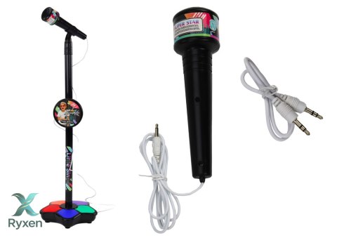 Mikrofon Ze Statywem Dla Dzieci Karaoke Regulowany Światła Czarny LEAN TOYS