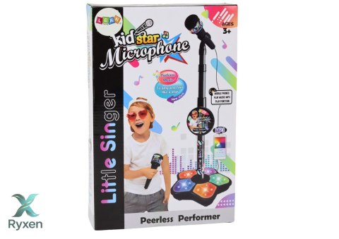 Mikrofon Ze Statywem Dla Dzieci Karaoke Regulowany Światła Czarny LEAN TOYS