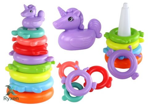 Piramidka Jednorożec Układanka 8 Kółek Kolorowa 29cm x 14cm x 14cm LEAN TOYS