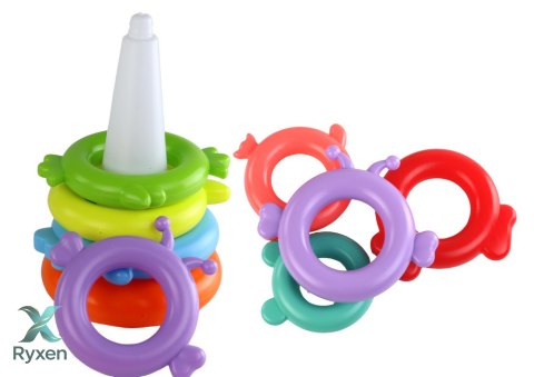 Piramidka Jednorożec Układanka 8 Kółek Kolorowa 29cm x 14cm x 14cm LEAN TOYS