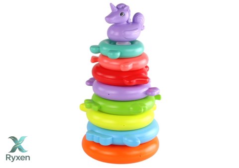 Piramidka Jednorożec Układanka 8 Kółek Kolorowa 29cm x 14cm x 14cm LEAN TOYS