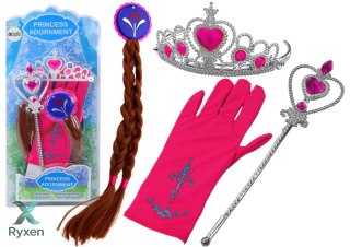 Zestaw Akcesoriów Małej Księżniczki Różdżka Rękawiczka Korona Warkocze LEAN TOYS