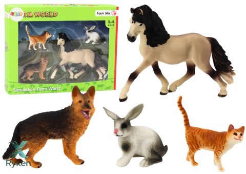 Zestaw Figurek Zwierząt Domowych Koń Pies Królik Kot 4 Sztuki LEAN TOYS