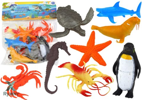 Zestaw Figurek Zwierzęta Morskie Podwodne Pingwin Rekin Krab 10 szt. LEAN TOYS