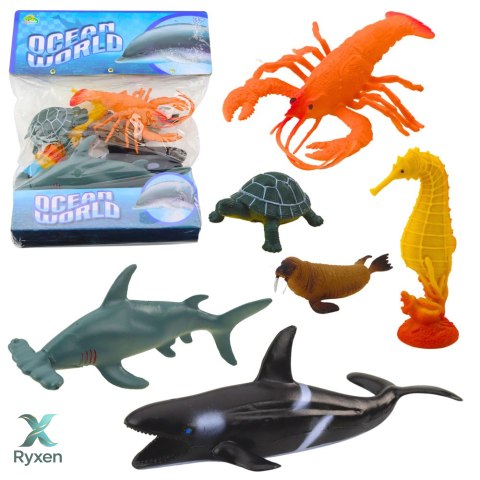 Zestaw Figurek Zwierząt Morskich Rekin Młot Orka Konik Homar Żółw 6szt LEAN TOYS