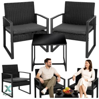 Zestaw Meble Ogrodowe Rattan Dwa Krzesła Stolik Na Taras Balkon Czarne LEAN TOYS
