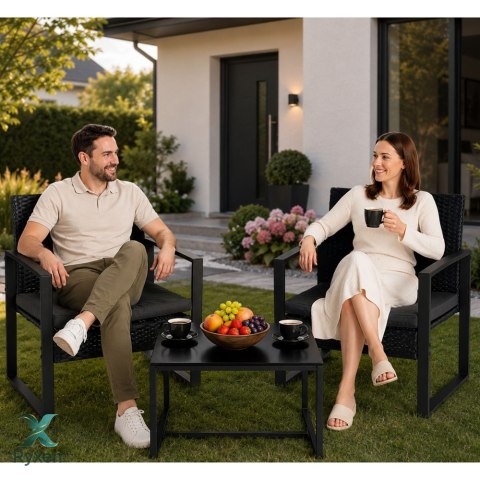 Zestaw Meble Ogrodowe Rattan Dwa Krzesła Stolik Na Taras Balkon Czarne LEAN TOYS