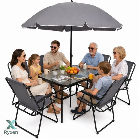 Zestaw Meble Ogrodowe Stół Krzesła Metalowe Parasol Na Balkon Taras Ogród LEAN