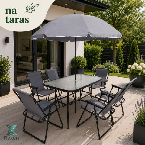 Zestaw Meble Ogrodowe Stół Krzesła Metalowe Parasol Na Balkon Taras Ogród LEAN