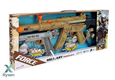 Zestaw Wojskowy Militarny Broń Karabin Pistolet Słuchawki Gwizdek Światła LEAN TOYS