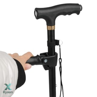 Laska Składana Regulowana Z Latarką LED Dla Seniora Czarna 80-100 cm LEAN