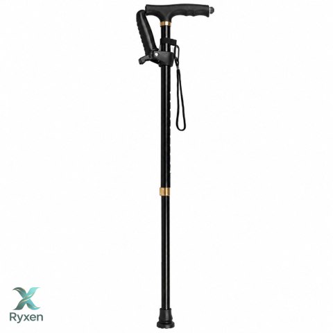 Laska Składana Regulowana Z Latarką LED Dla Seniora Czarna 80-100 cm LEAN