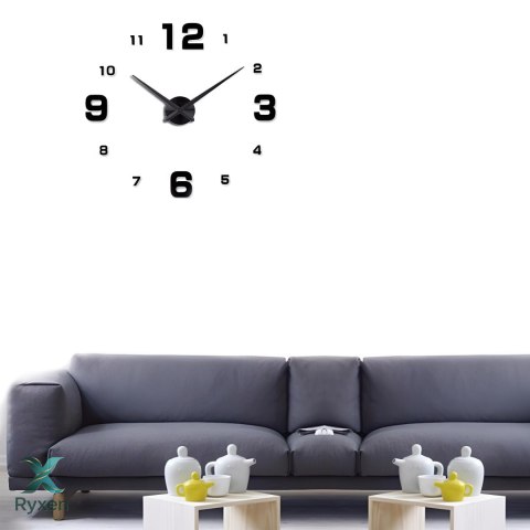 Zegar ścienny 3d nowoczesny przyklejany na ścianę czarny xxl 130 cm -czarny o639 RTO
