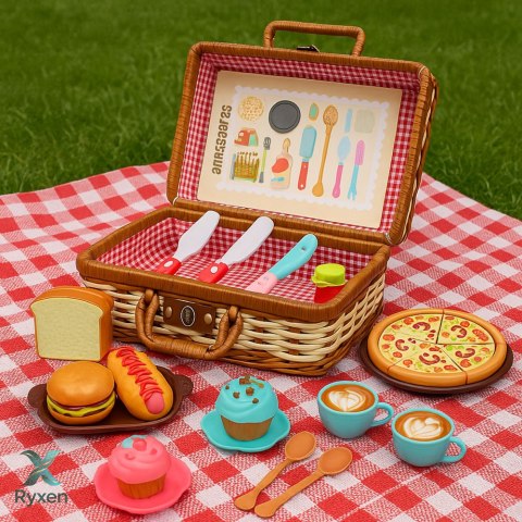 Zestaw Piknikowy Koszyk Pleciony Jedzenie Akcesoria 33 el. LEAN TOYS