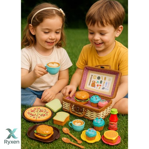 Zestaw Piknikowy Koszyk Pleciony Jedzenie Akcesoria 33 el. LEAN TOYS