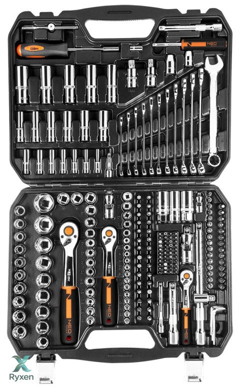 Zestaw kluczy nasadowych 1/2", 3/8", 1/4", 219 szt., CrV NEO TOOLS