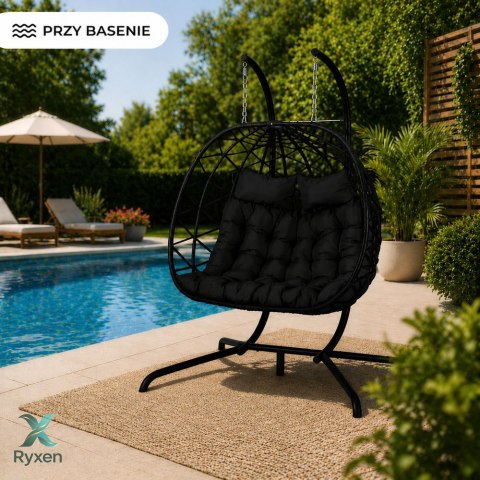 Dwuosobowy Fotel Wiszący Bujany Kokon Ogrodowy LEAN Poduszki Huśtawka LEAN