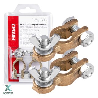 Klemy zaciski akumulatora mosiężne motyl 600a 2 szt. blister amio-02956 AMiO